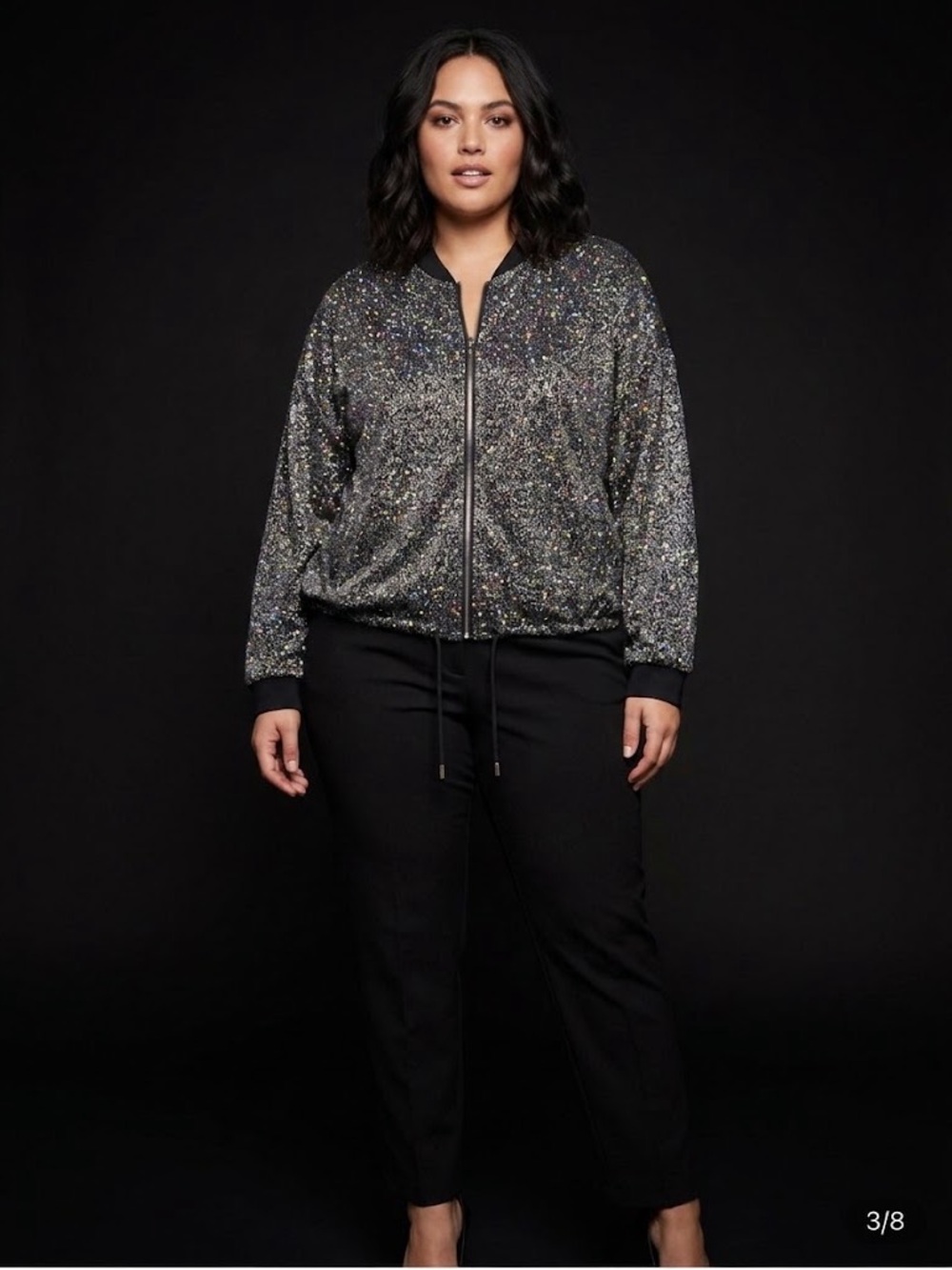 white birch Black Glitter Bomber Jacket